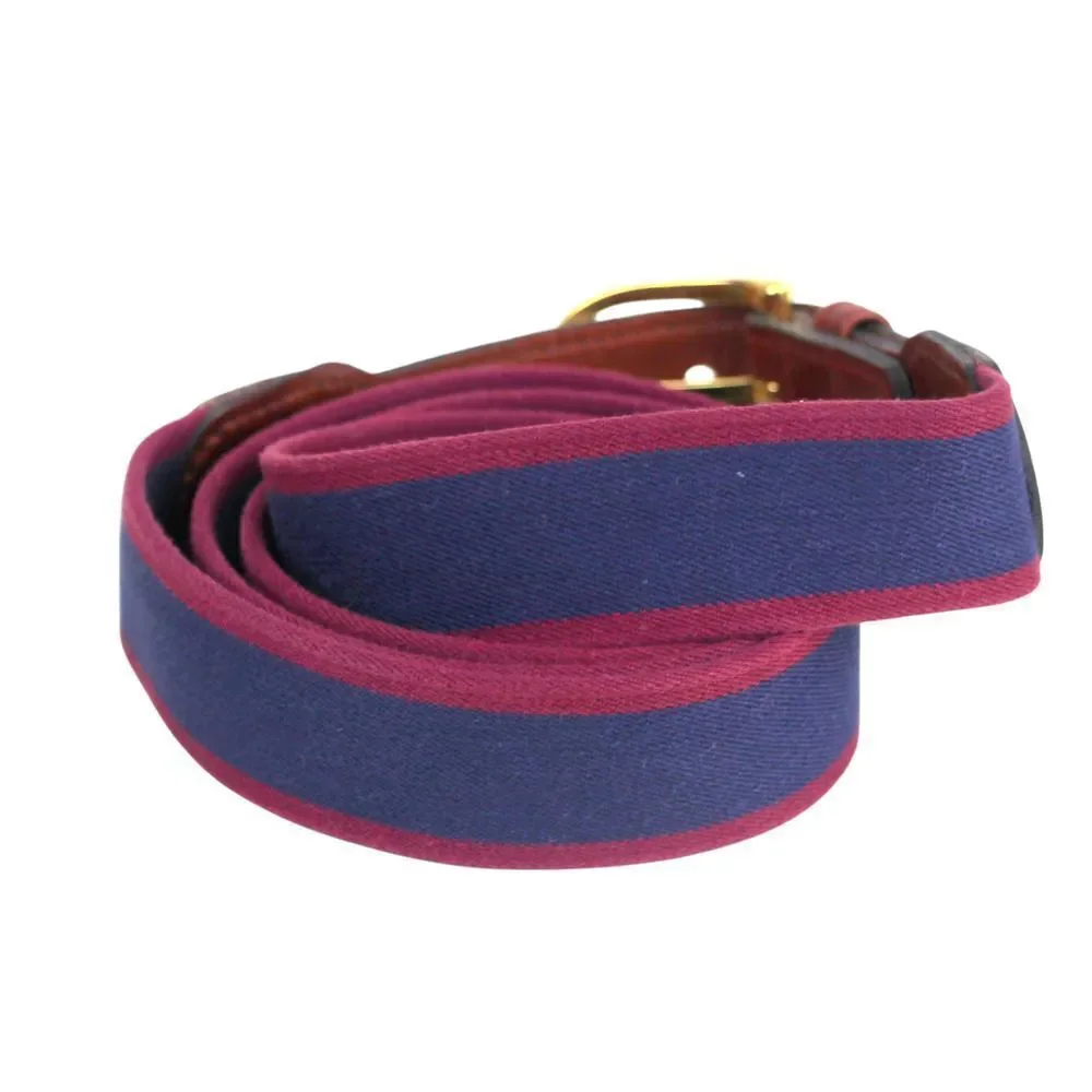 BROWN REAL LEATHER BLUE RED CANVAS 1 1/4